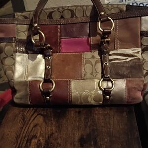 Coach Patchwork Tote in Brown, Tan, Cream, Pink & Gold Accents